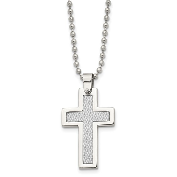 Stainless Steel Cross Crucifix Pendant with Ball Chain Necklace 